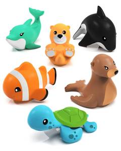 lot 40641 image: Tub Works Marine Mold Free Bath Toys, 6 Pack  Sealed, No Hole Bath Toys Design Keeps Moisture Out  Soft, Squeezable & Float on Water  Easy-Grip Baby & Toddler Bath Toy Set  Great Baby Pool Toys - Retail $13
