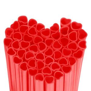 lot 40642 image: 50Pcs Plastic Heart Shaped Straws, Disposable Fun Drinking Straws for Valentines Day Wedding Bridal Shower Birthday Party Decor (Red)