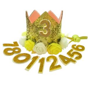lot 40647 image: POSAPET Dog Birthday Hat Adjustable Reusable Crown for Dogs Cats Puppy Kitten Birthday Party Headband with Numbers(Yellow) - Retail $9