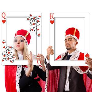 lot 40676 image: Casino Night Party Decorations Queen and King of Hearts Playing Card Frames Las Vegas Photo Booth Prop for Poker Night Good Luck Party Carnival Birthday Photo Props Decorations 22.4 x 16.9 Inches - Retail $17