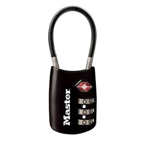 lot 40690 image: Master Lock 4688D Accepted Set Your Own Combination TSA Approved Luggage Lock, 1 Pack, Black - Retail $10