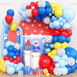 lot 40693 image: Blue Balloons Arch Garland Kit,Dog Paw Balloon Garland with Blue Yellow Red Paw Print Balloons for Boys Girls Baby Shower Puppy Birthday Party Decor - Retail $15