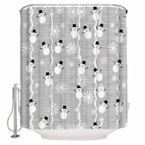 lot 49798 image: Merry Christmas Shower Curtain, Snowman and Snowflake on Grey Background Digital Print, Fabric Bathroom Decor with Hooks, 72 x 72 inches - Retail $8