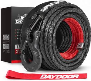 lot 49807 image: DAYDOOR Synthetic Winch Rope, 12 Inch x 92ft 31,500 LBS Synthetic Winch Line, Synthetic Winch Cable for Offroad Vehicle 4WD SUV Jeep Truck, Synthetic Rope with Forged Winch Hook(Gray) - Retail $100