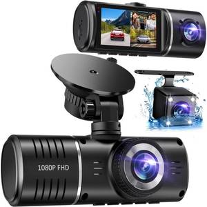 lot 49814 image: Dash Cam Front and Rear, 1080P Dash Camera for Cars, 3 Channel Car Camera Front Rear and Inside with 32GB Card, Loop Recording, Night Vision, HDR, 24Hr Parking, G-Sensor - Retail $60