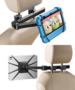 lot 49819 image: FANGOR Tablet Holder for Car - 3 in 1 Adjustable Extension Arm Upgraded iPad Holder for car Backseat with Holding Net, Road Trip Essentials for Kids, for 7-13 iPad Pro, Air, Mini, Galaxy, Fire HD - Retail $9