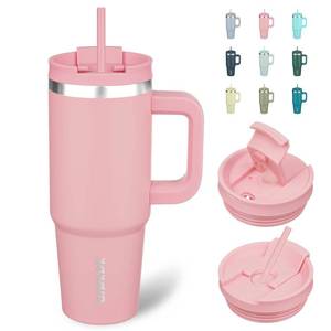 lot 49823 image: BJPKPK 30oz Stainless Steel Insulated Tumbler With Handle And Lid Straw Travel Coffee Mug Thermal Cup,Light Pink - Retail $14