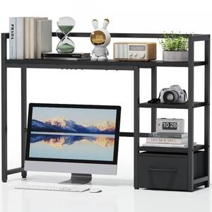 lot 49832 image: Marbrasse Desk Shelf with Drawer, 40 Desk Hutch for Computer Monitor, Desk Shelf for top of Desk, Wooden Desktop Bookshelf Storage Rack for Home Office Dorm - Black - Retail $40
