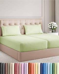 lot 49843 image: Split King Size  Sheet Set - Comfy Breathable & Cooling Bed Sheets Set - Hotel Luxury Bedding for Women, Men, Kids, Teens, Boys & Girls - Deep Pockets and Wrinkle Free - Oeko-Tex - Light Sage - Retail $45