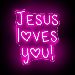 lot 49848 image: Jesus Loves You Neon Sign, Religious Wall Decor, Jesus Led Sign, Christian Faith Gifts, Bedroom Wall Hangings, Christian Theme Neon for or Christian Easter Engagement Wedding Celebrations-15.7x12.6 - Retail $39