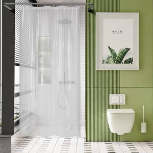 lot 49849 image: AmazerBath 48x72 Shower Curtain Stall, Small Shower Curtain for Shower Stall, Clear Bathroom Curtain Plastic, Thick PEVA Bathroom Accessories with 2 Clear Weighted Stones and 8 Grommet Holes - Retail $13