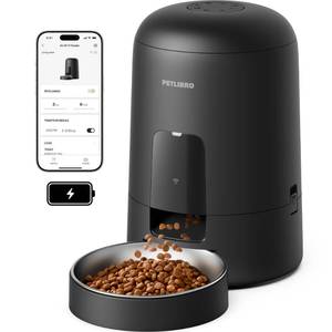 lot 49853 image: PETLIBRO Automatic Cat Feeder, Wi-Fi Rechargeable Cats Food Dispenser Battery-Operated with 30-Day Life, AIR 2.4G Wi-Fi Timed Pet Feeder for Cats & Dogs, 2L Auto Cats Feeder, Black - Retail $70
