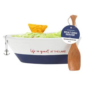 lot 49865 image: WP - At the Lake - 7 Boat Serving Dish with Oar, Blue, 12 oz - Retail $25