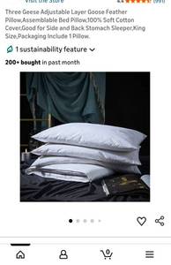 lot 49873 image: King Size Goose Feather Pillow with Cotton Cover - Retail $45
