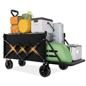 lot 59913 image: Favoyard Collapsible Wagon Carts Foldable 130L & 330LBS Portable Folding Wagons with All-Terrain Wheels & Brakes Heavy Duty Outdoor Utility Cart for BeachGroceryCampingShoppingSportsGarden, Black - Retail $43