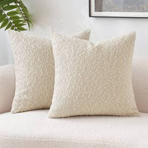 lot 59920 image: MIULEE Set of 2 Decorative Throw Pillow Covers 18 x 18 Inch Beige Pillowcases Textured Boucle Square Sofa Couch Pillow Home Decor for Living Room Woven Modern Cushion Cases