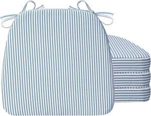 lot 111537 image: AAAAAcessories D-Shaped Chair Cushions, 2 Thick Dining Chair Pads with Ties and Removable, Machine-Washable Cover, 17 x 16, Set of 4, Pinstripe Blue