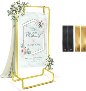 lot 111541 image: Wedding Sign Holder, 68 x32 x16.5  Adjustable Welcome Wedding Sign Stand with Leather Sign Hanging Straps, Sign Rack,Heavy Duty Easel Stand for Sign, Wedding Seating Chart Stand, Easel for Display