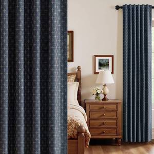 lot 111542 image: MIULEE 100% Blackout Decorative Linen Curtains with Geometric Pattern, Thick Woven Farmhouse Rustic Patterned Drapes with Back Tab for Bedroom and Living Room, Blue, 52 x 84 Inches, 2 Panels