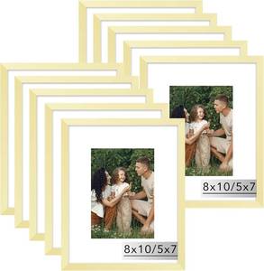 lot 111551 image: 10 Packs 8x10 Picture Frame, Display 5x7 with Mat or 8x10 Without Mat, Gallery Wall Frame Set, 8 by 10 Frames Bulk Set of 10 Collage Wall Decor Photo Frames Set for Wall and Tabletop, Gold