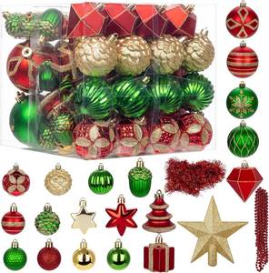 lot 111557 image: 75PCS Christmas Ornaments Set Red & Green   Shatterproof Xmas Tree Decorations Balls Kit with Tree Topper Star, Tinsel Garland, Hanging Baubles for Holiday Party D cor Indoor Outdoor