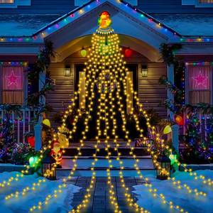 lot 211365 image: Christmas Waterfall Outdoor String Lights, Christmas Tree Lights with Topper 335 LED 11.48ft 9 Strands, 8 Lighting Modes Holiday New Year Decoration Lights for Wedding Yard Party Home Indoor Decor
