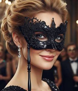 lot 211371 image: Black Masquerade Mask with Stick, Lace Handheld Antifaz, Cosplay Fashion Shows Accessories for Women