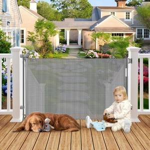 lot 211372 image: Weatherproof Outdoor Retractable Dog Gate for Deck with No Rust Stainless Steel Screws and Rods, 55 Wide Waterproof Retractable Baby Gates for Doorways, Safety Mesh Outdoor Dog Gate for Pet, Gray