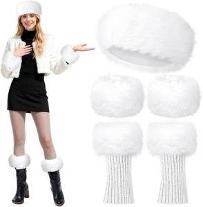 lot 211380 image: 5 Pieces Faux Fur Headband with Stretch Furry Leg Warmers and Fur Wrist Cuffs for Womens Winter Costumes Accessories