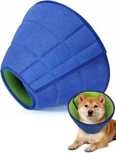 lot 211382 image: Dog Cone Collar Alternative,Comfortable Cones for Medium Large Dogs to Stop Licking After Surgery,Adjustable Comfy Cones, Comfortable Fabric Elizabethan Collars (Green Blue, M)