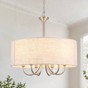 lot 211390 image: Retails for $113 18 Drum Chandeliers for Dining Room, 6-Light Modern Farmhouse Chandelier Linen Pendant Light, Brushed Nickel Round Chandelier Hanging Light Fixture for Living Room Bedroom Foyer
