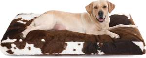 lot 211391 image: Bedfolks Plush Waterproof Dog Crate Bed, Faux Fur Kennel Pad for Extra Large Dogs, Removable Washable Cover, 41x27, Cow Print