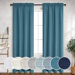 lot 211396 image: Blue Teal Linen Curtains for Living Room 84 Inch Length 2 Panels Rod Pocket Drapes Semi Sheer Linen Canvas Lace Textured Light Filtering Turquoise Curtains for Bedroom Farmhouse 52x84 Long 7ft Peacock