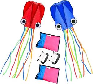 lot 211399 image: Kite Mollusc Octopus Kite 3Pack Long Colorful Tail Easy to Fly Easy to Fly Kites for Kids Ages 4-8 and Kites for Adults with 2 Handle 300ft Kite String for Beginner Outdoor Kite.