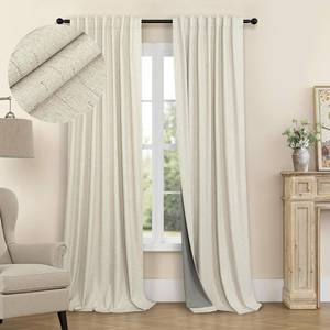 lot 311278 image: Burlap Colored Blackout Curtain 84 Inch Length 2 Panel Faux Linen Modern Farmhouse Living Room Darkening Curtain for Bedroom Window Black Out Drape for Sliding Glass Door Back Tab 7ft Long 52x84 Beige