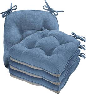 lot 311279 image: Cozyide Chair Cushions for Dining Chairs, 17 x 17 Non-Slip Kitchen Chair Pads with Adjustable Ties, Indoor Chair Cushions for Dining Room, Blue (Pack of 4)