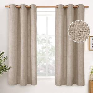 lot 311287 image: YoungsTex 48 Inch Length Linen Curtains for Short Window, Oatmeal Burlap Light Filtering Drapes with Bronze Grommet Privacy for Living Room Window, 42 x 48 Inch, 2 Panels
