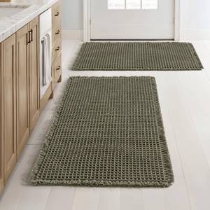 lot 311290 image: MIULEE Set of 2 Waffle Bathroom Rugs, Super Absorbent Non Slip Bath Rugs, Washable Bath Mats with Tassels, Ultra Soft Rubber Backed Shower Mats for Bathroom Floor, Tub, Green, 18x30 Inch