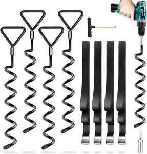 lot 311307 image: Trampoline Stakes 4 Pack - Heavy Duty Trampoline Anchors Kit - Screw In Ground Anchors High Wind with Straps for Trampolines(Black-4Pack)