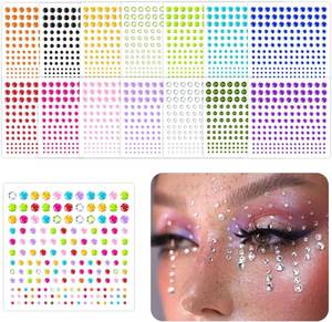lot 311319 image: 2475 PCS Self Adhesive Face Rhinestone Gem Stickers, 4 Size Rhinestone Stickers for Nail Body Makeup Festival, Crystal Embellishment Sheet for Hair (15 Sheets)