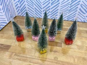 lot 411242 image: Bottle Brush Flocked Grove Of Christmas Trees Vintage Style Tri Color Set