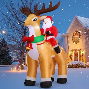 lot 411243 image: COMIN 9.8 FT Christmas Decorations Outdoor Inflatables Santa Claus Riding Reindeer Blow ups with Built-in LEDs for Yard Party Lawn Decor