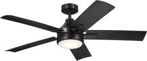 lot 411251 image: Retails for $180 52 Inch Tide 5 Blade LED Outdoor Ceiling Fan Satin Black with Black Blades and Remote Control