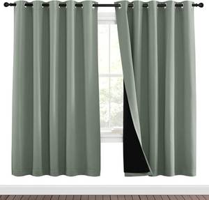 lot 411254 image: NICETOWN 100% Blackout Window Curtain Panels, Full Light Blocking Drapes with Black Liner for Nursery, 72-inch Drop Thermal Insulated Draperies (Greyish Green, 2 Pieces, 70-inch Wide Per Panel)