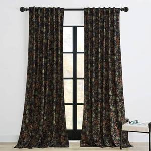 lot 411275 image: StangH Black Velvet Curtains 96 inches Long, Luxury Back Tab Print Vintage Blooming Floral Pattern Drapes for Living Room Privacy Thick Panels for Patio Sliding Door, 52 x 96-inch, 2 Panels