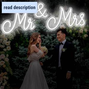 lot 311302 image: Mr and Mrs Neon Sign for Wedding 36.81 x 10.24 Inch Neon Light LED Backdrop Wall Decor USB Wedding Reception Decoration Gifts for Anniversary Engagement Banquet(Cold White)
