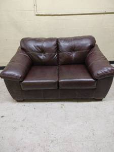 lot 25189 image: Brown Leather Loveseat Sofa