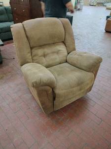 lot 25192 image: Power Recliner Chair in Tan Microsuede - Power Cord Not Included