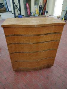 lot 25201 image: Mid-Century Curved Wood Dresser - Retail $225