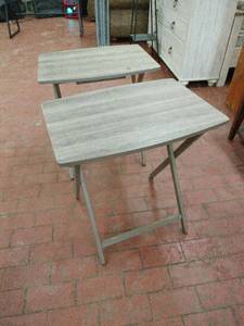 lot 25206 image: Folding TV Tray Tables Set - Gray Wood Finish